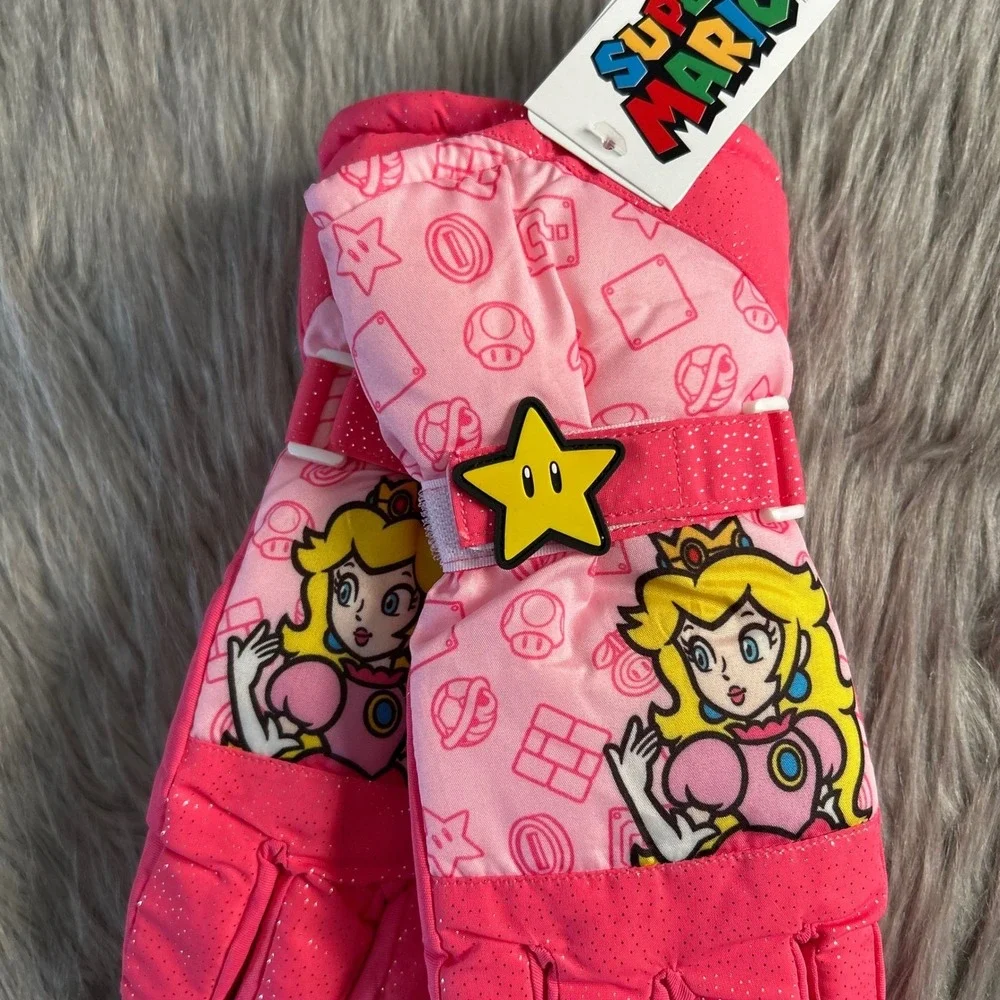 Nintendo Super Mario Snow Gloves Girls Size Small/Medium Pink Princess Peach